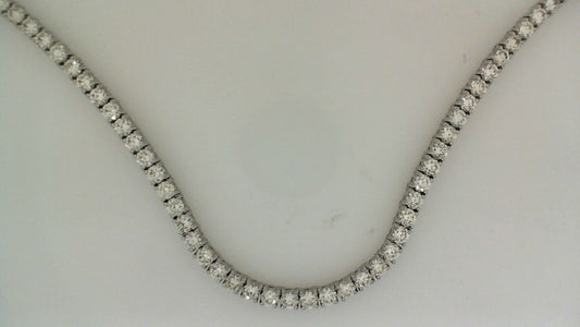 Round diamond tennis necklace in white gold.