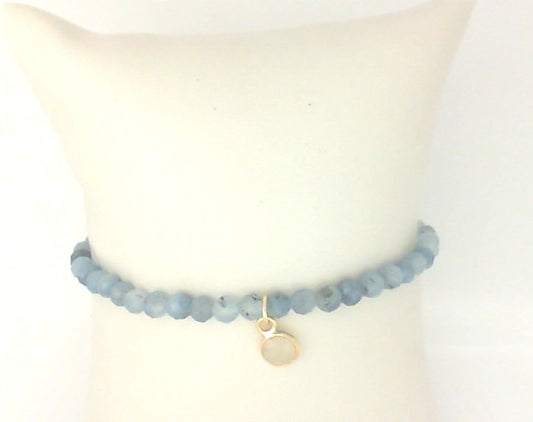 Stretch Color Gemstone Bracelet in Gold Filled Yellow Round Aquamarine