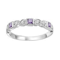 Semi-Precious Color Collection Simulated Diamond Color Gemstone Band in 10 Karat White with 3 Baguette Amethysts 0.20ctw