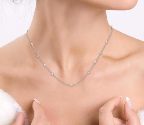 ReMARKable Designs Color Gemstone Necklace in 14 Karat White Gold with 9 Cultured Pearls 5mm