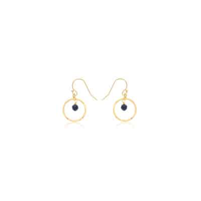 Dangle Color Gemstone Earrings in Gold Filled Yellow with 2 Round Sapphires