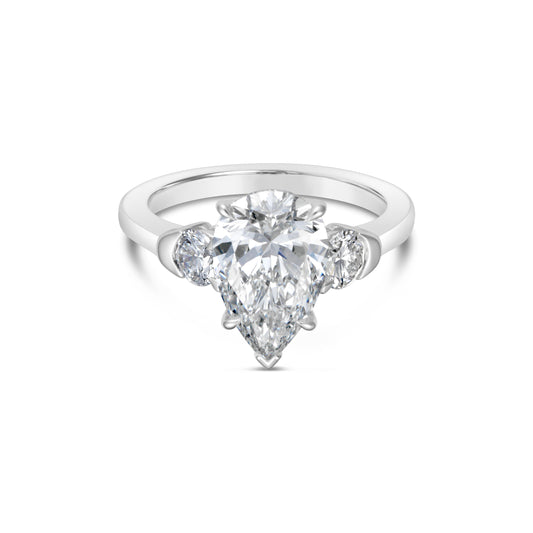 Three Stone Lab-Grown Diamond Complete Engagement Ring in 14 Karat White with 3.21ctw G VS1 Pear Lab Grown Diamond