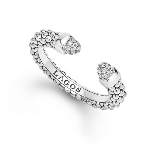 Lagos Signature Caviar Collection Natural Diamond Fashion Ring in Sterling Silver White with 0.05ctw Round Diamond