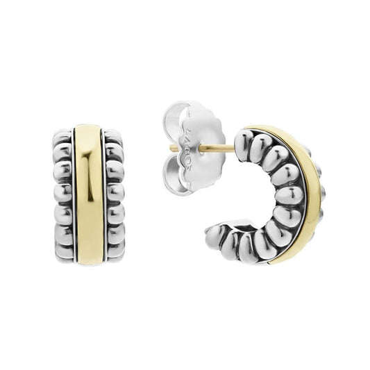 Signature Caviar Collection Small Hoop Earrings (No Stones) in Sterling Silver - 18 Karat White - Yellow