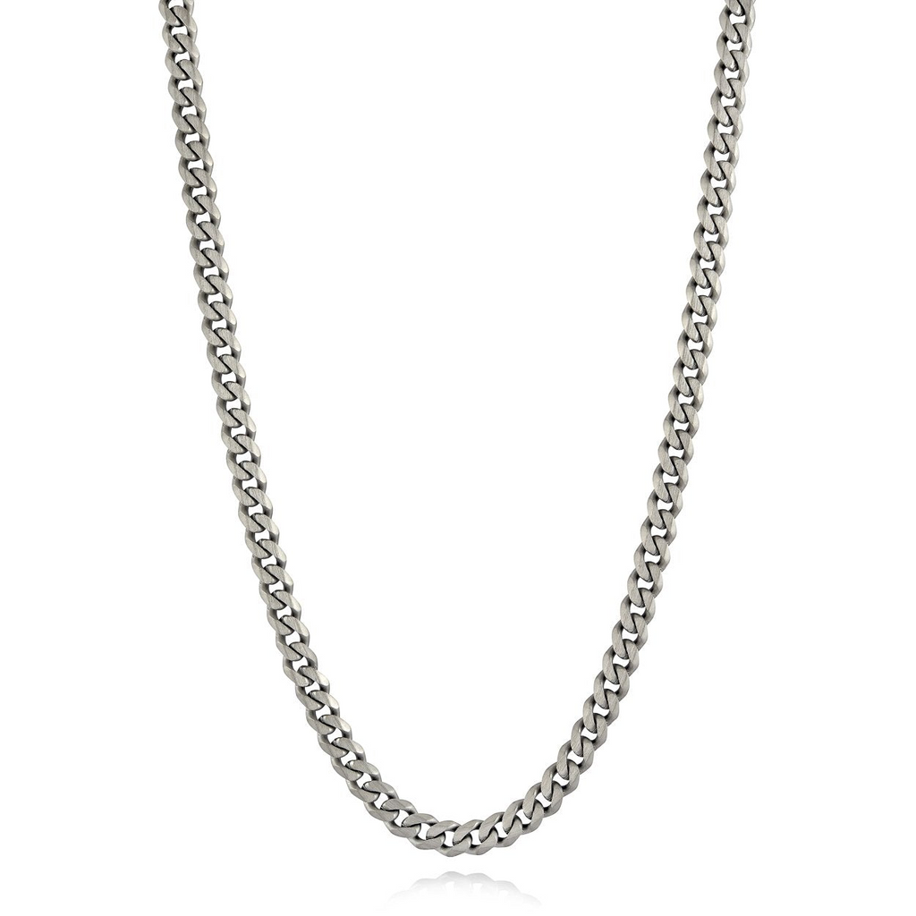 Brushed stainless steel curb chain necklace.