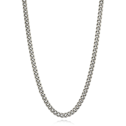 Brushed stainless steel curb chain necklace.