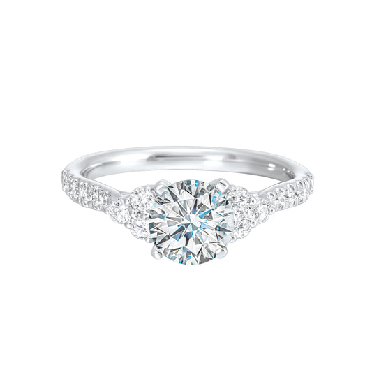 Marks 89 Side Stone Natural Diamond Semi-Mount Engagement Ring in 14 Karat White with 18 Round Diamonds, totaling 0.32ctw