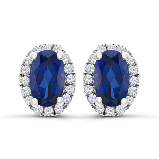 Precious Color Collection Stud Color Gemstone Earrings in 14 Karat White with 2 Oval Sapphires