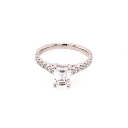 Pre-Set Diamond Accent Lab-Grown Complete Diamond Engagement Ring in 18 Karat White with 1.00ctw D VVS2 Emerald Lab Grown Diamond