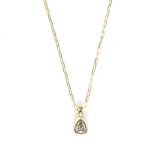 ReMARKable Designs Paperclip Pendant Natural Diamond Necklace in 14 Karat Yellow Gold with Spring Ring Clasp