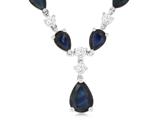 Royal Jewelry Manufacturing Inc. Station Color Gemstone Necklace in 14 Karat White Gold with 23 Pear Sapphires 11.40ctw