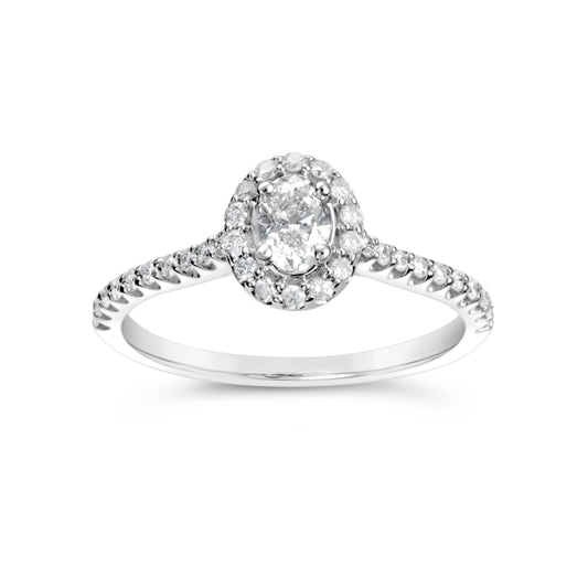 Halo Natural Diamond Complete Engagement Ring in 14 Karat White with 0.25ctw J SI2 Oval Diamond