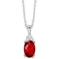 Pendant Semi-Precious Color Collection Color Gemstone Necklace in 10 Karat White with 1 Oval Garnet 0.48ctw