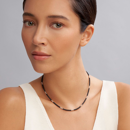 Lagos Black Caviar Collection Chain Necklace (No Stones) in Sterling Silver - Ceramic White - Black