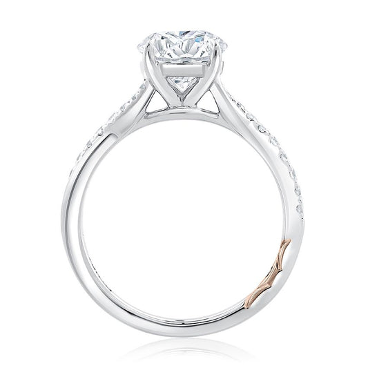 A. JAFFE Side Stone Natural Diamond Semi-Mount Engagement Ring in 14 Karat White Gold with 10 Round Diamonds, 0.17ctw