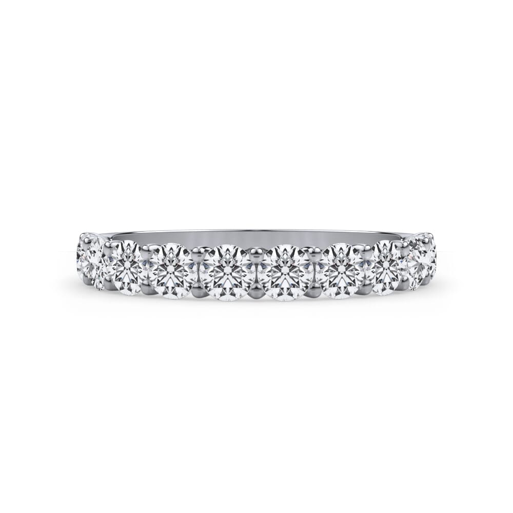 Platinum band with round diamonds.