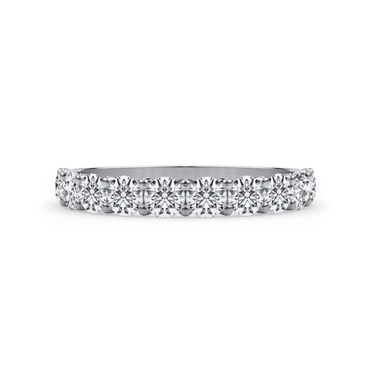 Platinum band with round diamonds.