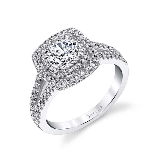 Halo Mined Diamond Engagement Ring in 14 Karat White with 0.46ctw G/H SI1 Round Diamonds
