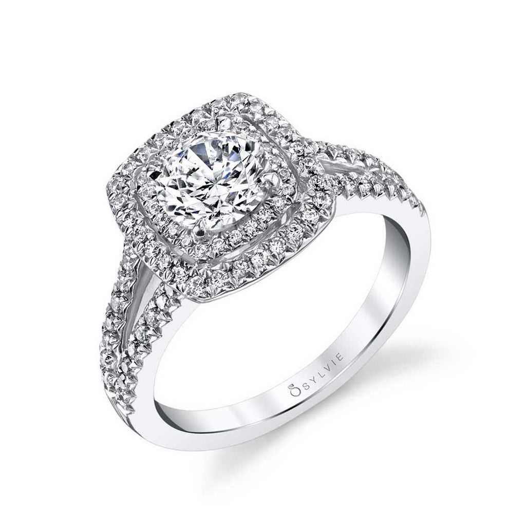 Halo Natural Diamond Engagement Ring in 14 Karat White with 0.46ctw G/H SI1 Round Diamonds