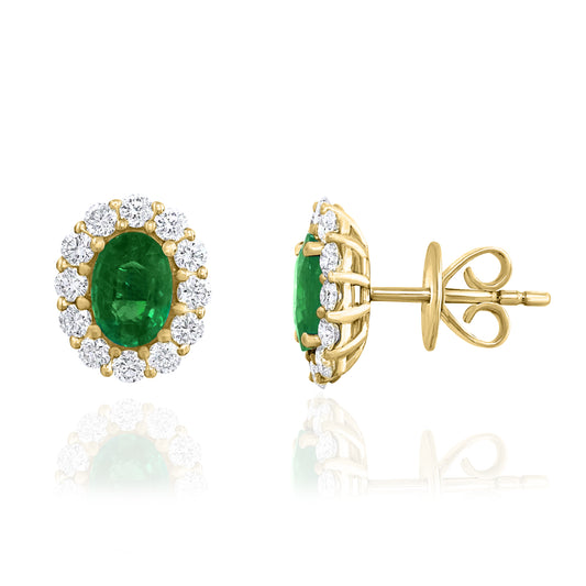 JEWELS BY JACOB Square Hoop Color Gemstone Earrings in 18 Karat Yellow Gold with 2 Oval Emeralds 1.10ctw