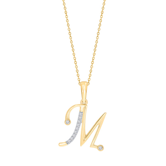 Yellow gold necklace with diamond-accented "M" pendant.