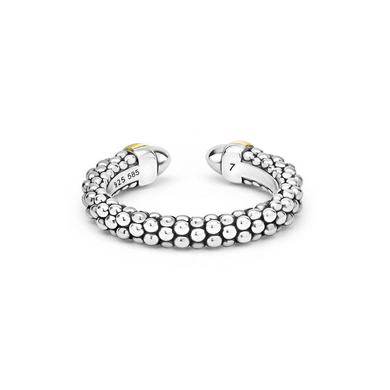 Sterling silver beaded ring with yellow accents.