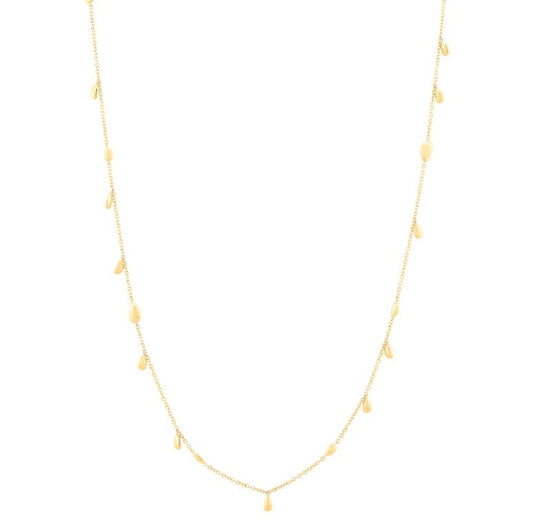 14K yellow gold station necklace, cable link.