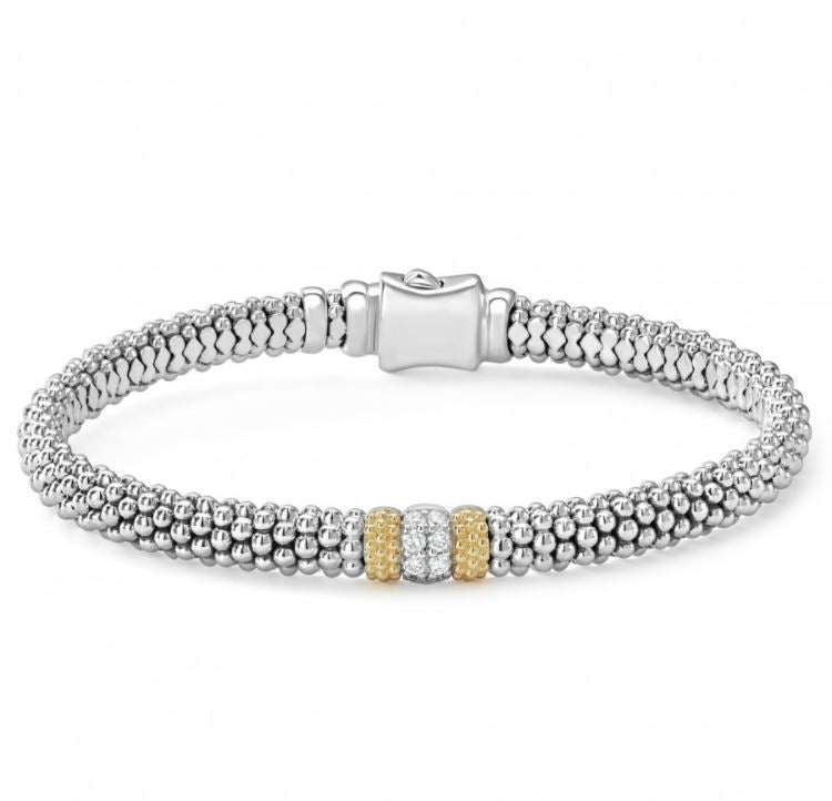 Caviar Lux Collection Natural Diamond Bracelet in Sterling Silver - 18 Karat White - Yellow
