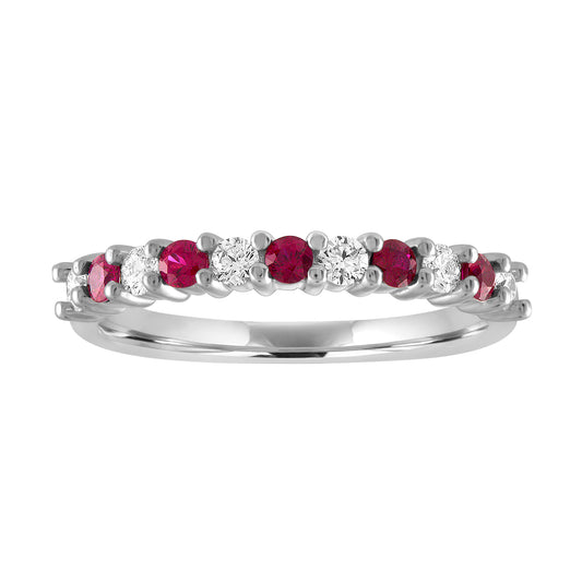 ReMARKable Designs Ruby Color Gemstone Band in 14 Karat White Gold with 5 Round Rubies 0.25ctw