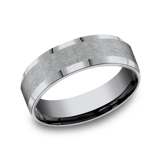 Tantalum grey carved band, matte finish.
