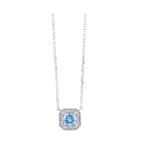 Pendant Color Gemstone Necklace in 10 Karat White with 1 Round Blue Topaz 0.60ctw