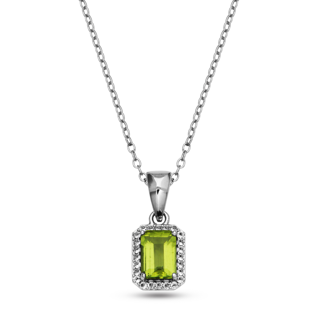 Emerald-cut peridot pendant with topazes.