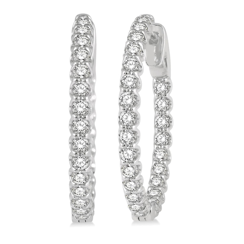 Medium Hoop Natural Diamond Earrings in 14 Karat White with 1.45ctw Round Diamonds