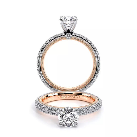 Hidden Accent Natural Diamond Semi-Mount Engagement Ring in 14 Karat White - Rose with 24 Round Diamonds, Color: F/G, Clarity: VS2, totaling 0.80ctw
