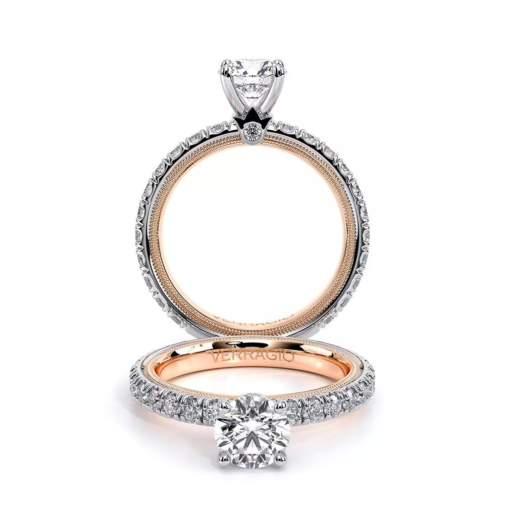 14K white-rose diamond engagement ring, intricate design.