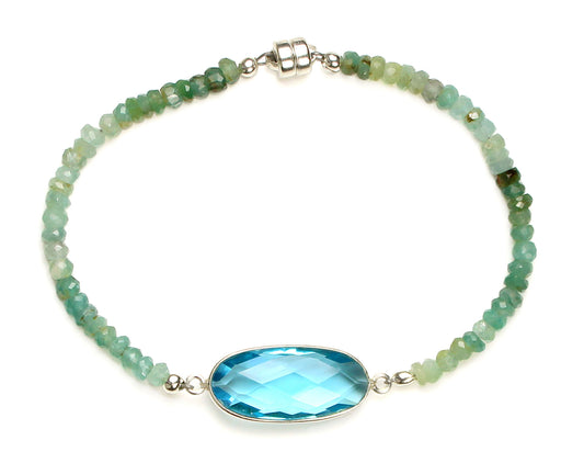 Station Color Gemstone Bracelet in Sterling Silver White Round Grandidierite