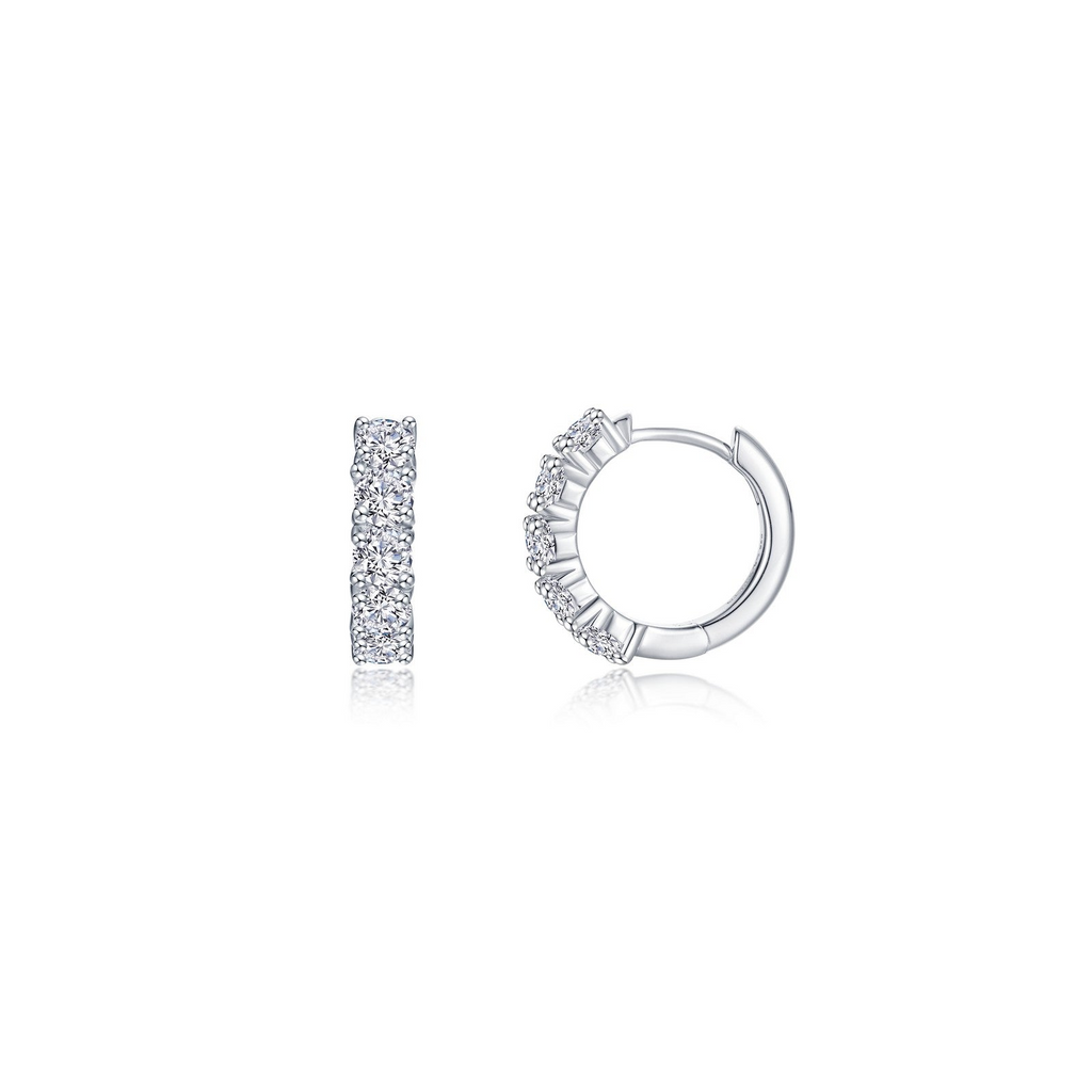 Huggie earrings with round simulated diamonds.