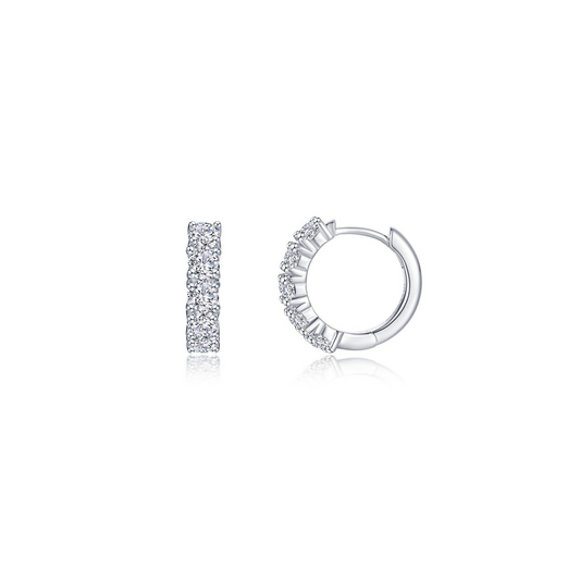Huggie earrings with round simulated diamonds.