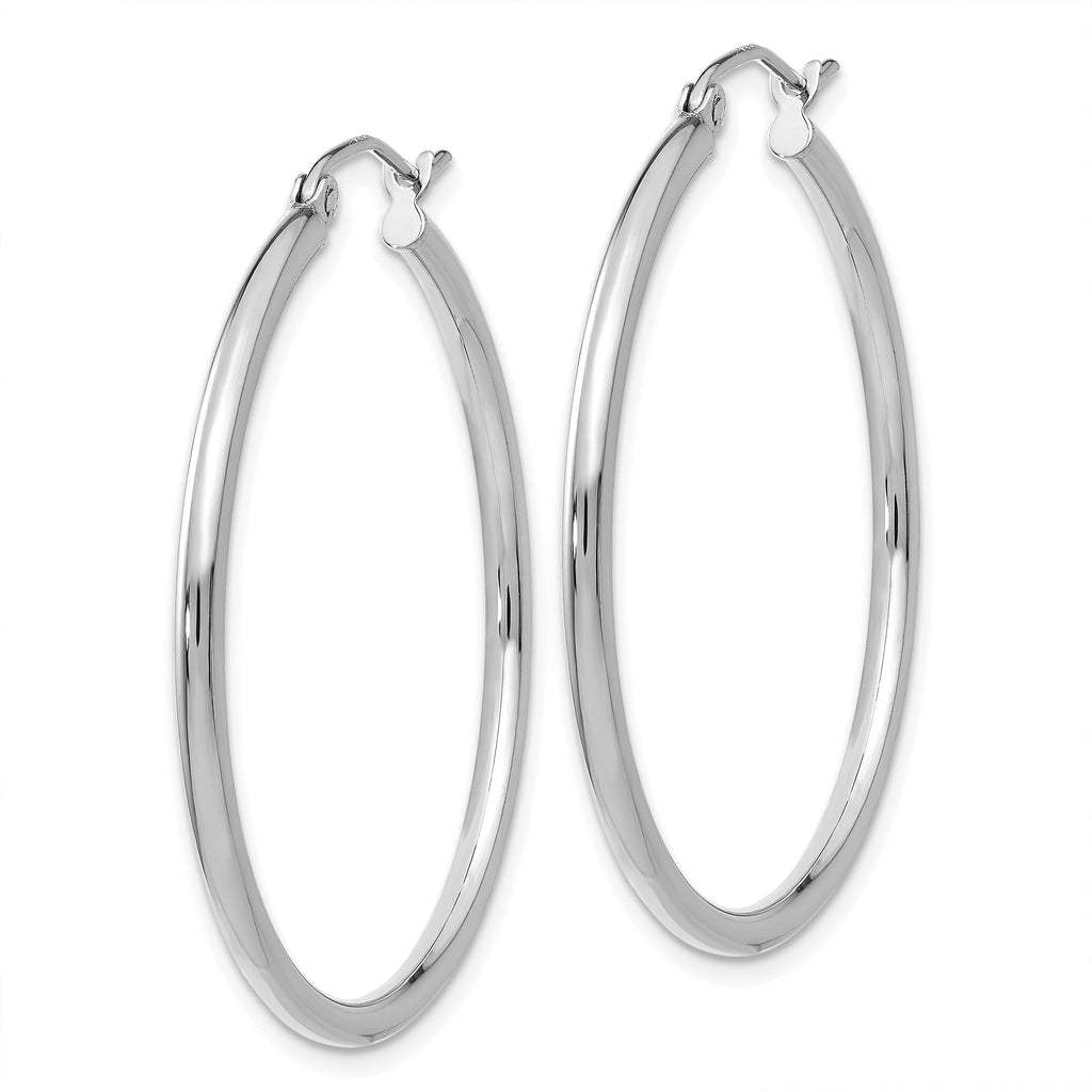 14K white gold polished hoop earrings.