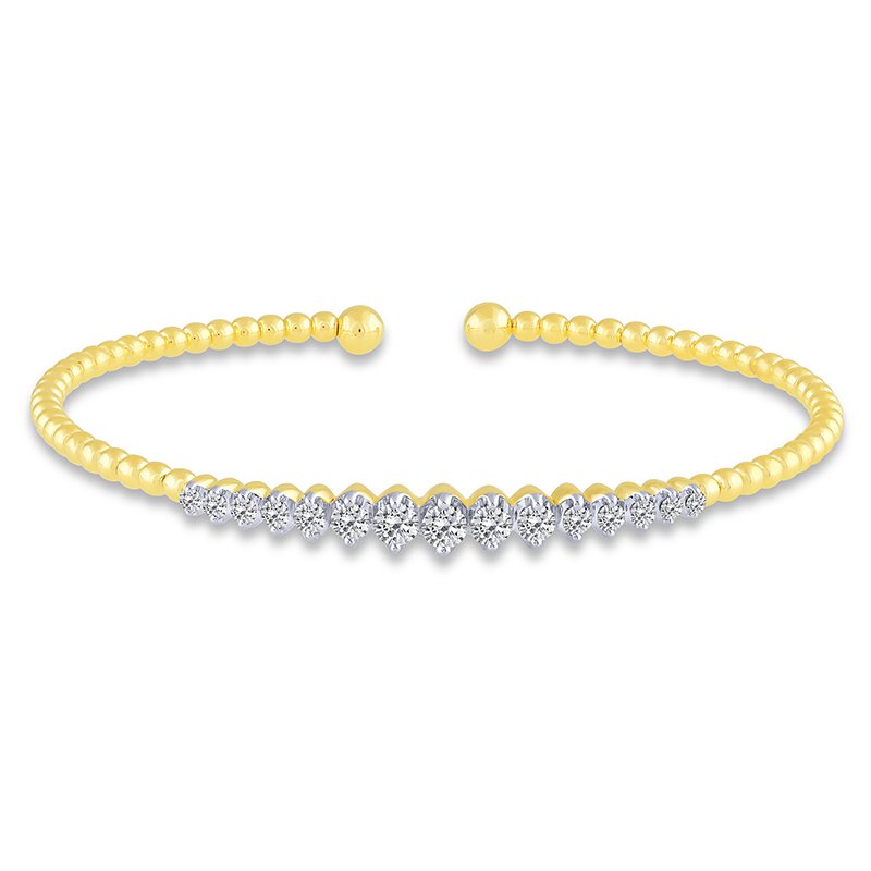 14K yellow gold bangle with round diamonds.