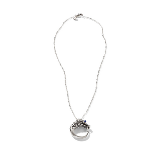 Sterling silver necklace with black sapphire pendant.
