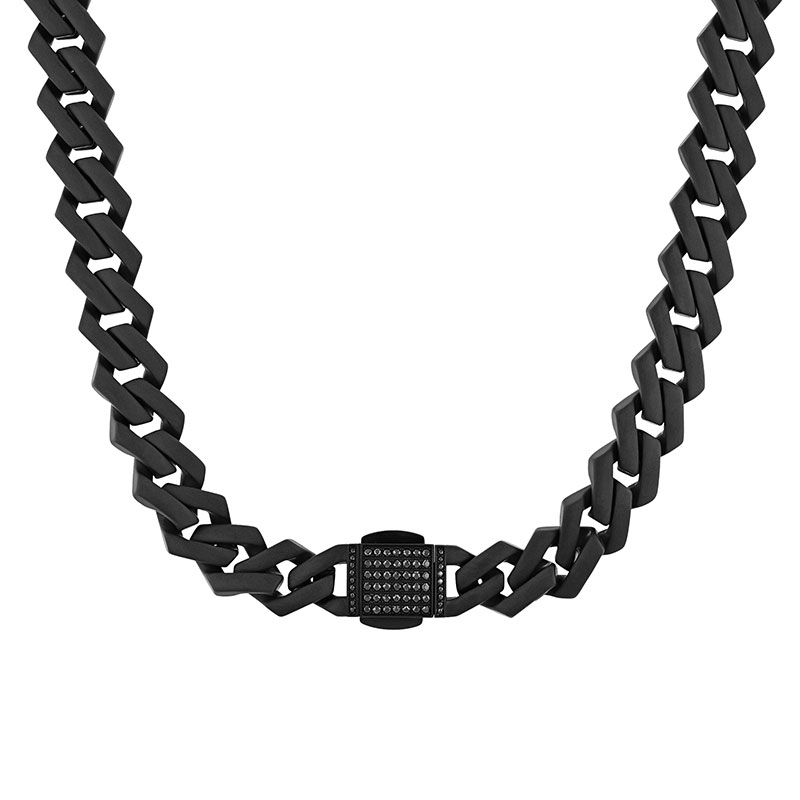 Black stainless steel necklace with black diamonds.