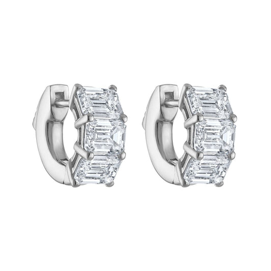 ReMARKable Designs Huggie Natural Diamond Earrings in 14 Karat White Gold with 3.00ctw Emerald Diamonds