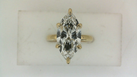 ReMARKable Designs Solitaire Lab-Grown Diamond Complete Engagement Ring in 18 Karat Yellow Gold with 2.97ct Marquise Center Lab-Grown Diamond, Color: F, Clarity: VS1