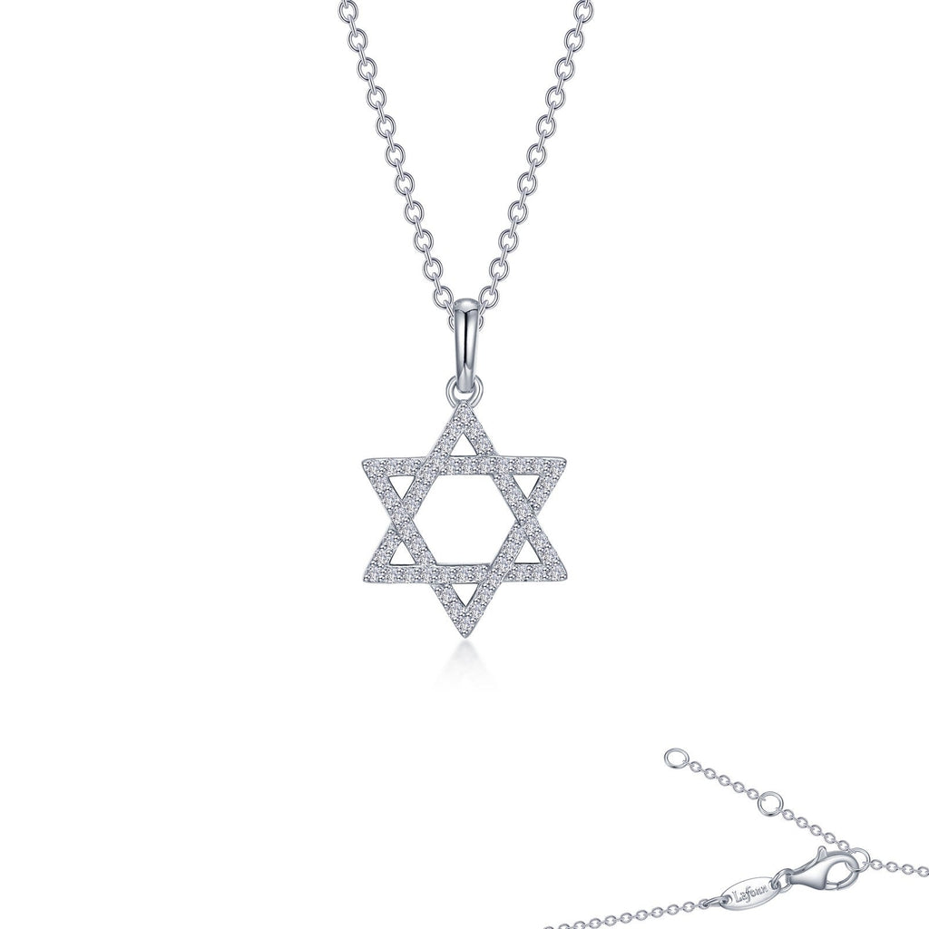 Star of David necklace, simulated diamonds, silver.