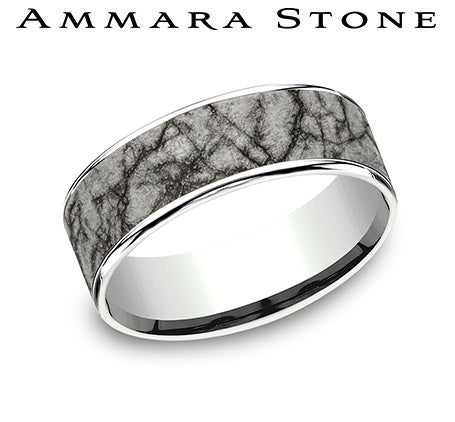 Tantalum and white-grey carved men's band.