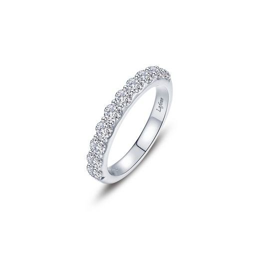 Sterling silver ring with round simulated diamonds.