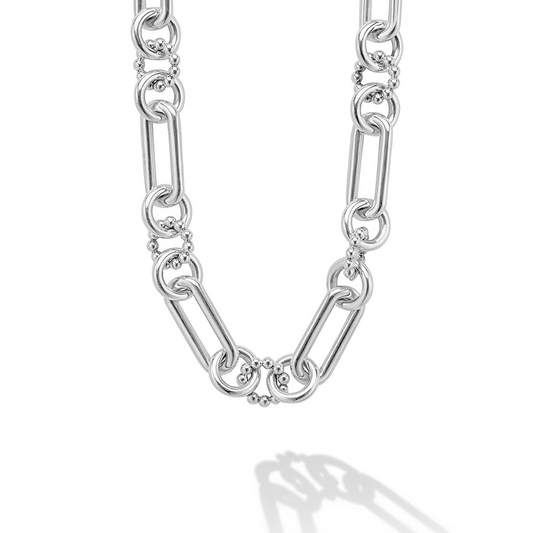 Sterling silver fancy link chain necklace.