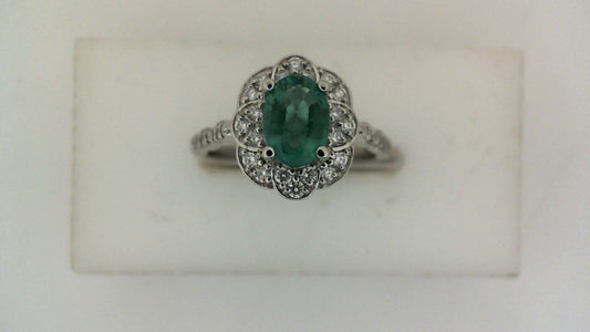 ReMARKable Designs Oval Emerald Color Gemstone Ring in Platinum White with 1 Oval Emerald 7mm-7mm