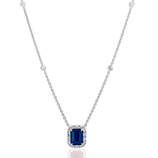 ReMARKable Designs Pendant Color Gemstone Necklace in 18 Karat White Gold with 1.35ctw Emerald Sapphire